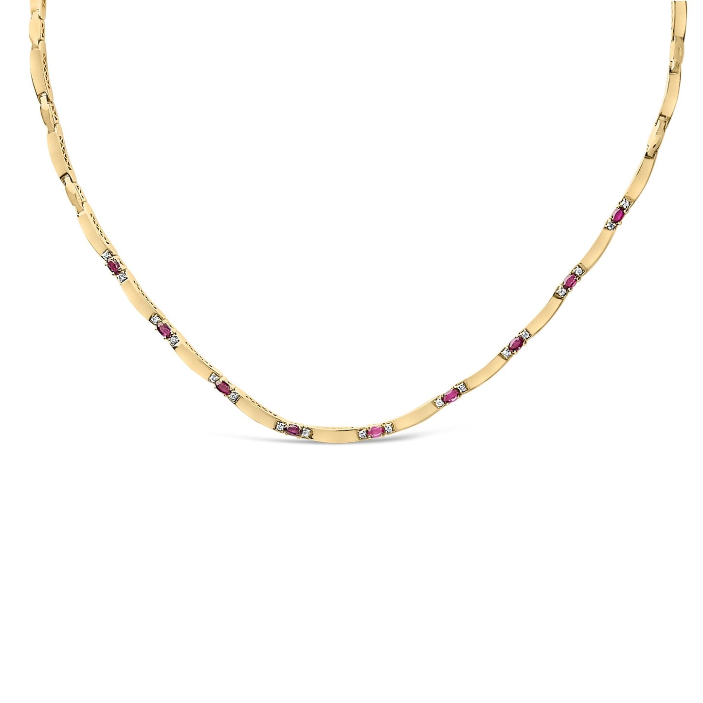 14K Yellow Gold Red Ruby and 3/8 Cttw Diamond Alternating Link Necklace-0