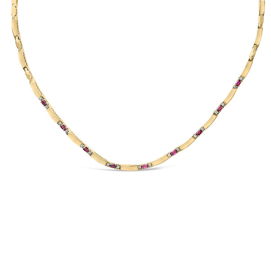 14K Yellow Gold Red Ruby and 3/8 Cttw Diamond Alternating Link Necklace-0