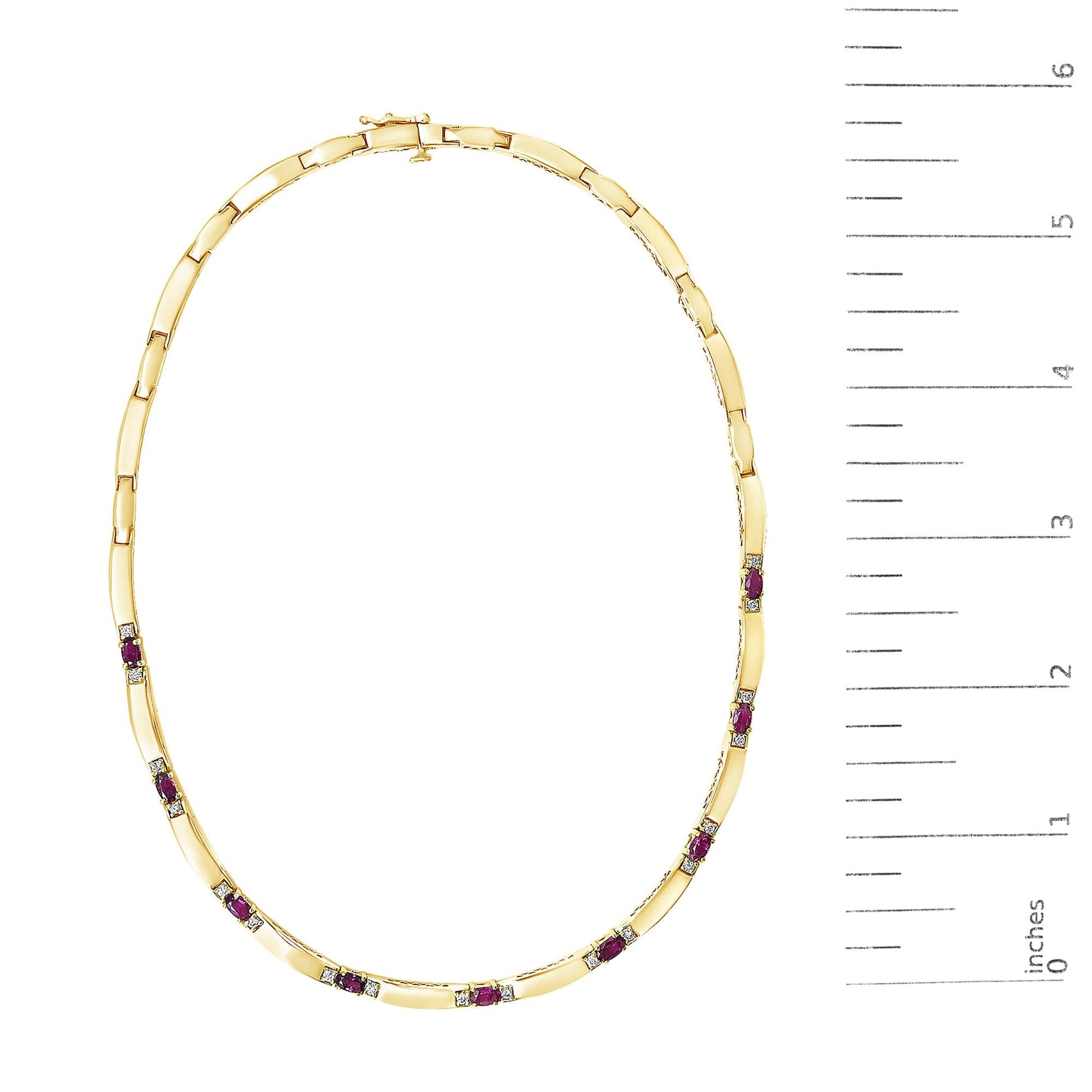 14K Yellow Gold Red Ruby and 3/8 Cttw Diamond Alternating Link Necklace-4