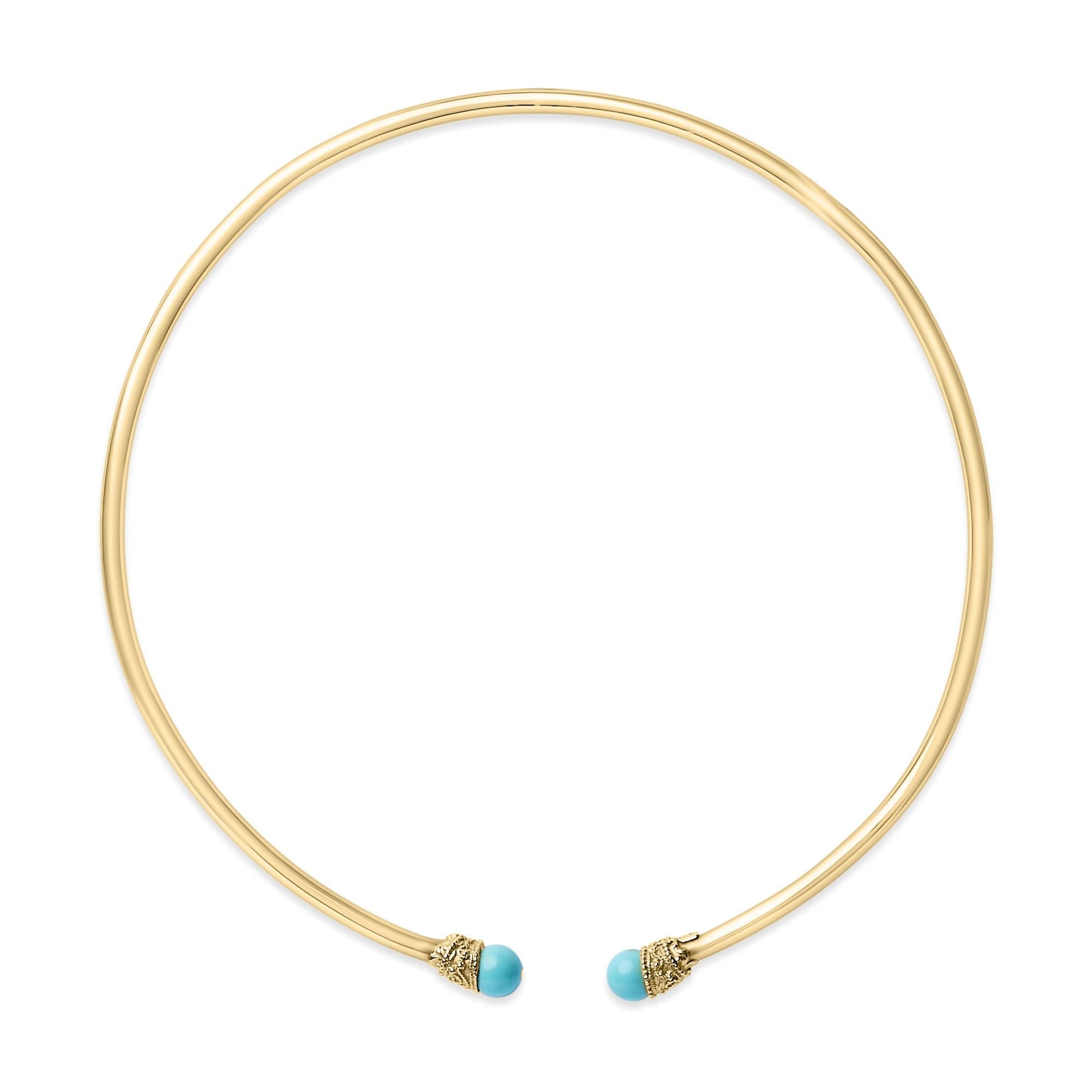 18K Yellow Gold Sculpted Collar Necklace with Turquoise Cabochon Ends-0