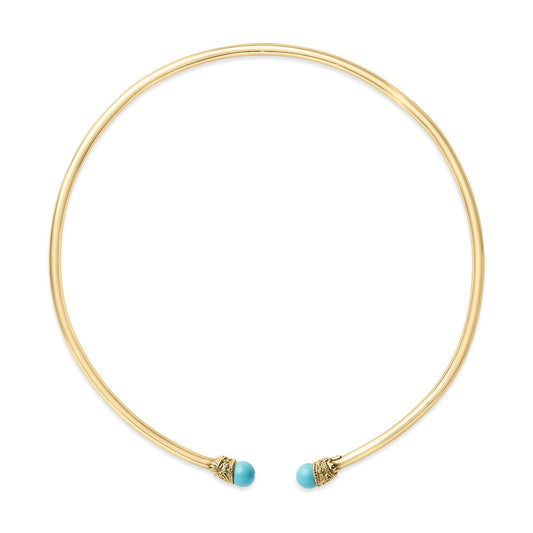 18K Yellow Gold Sculpted Collar Necklace with Turquoise Cabochon Ends-0
