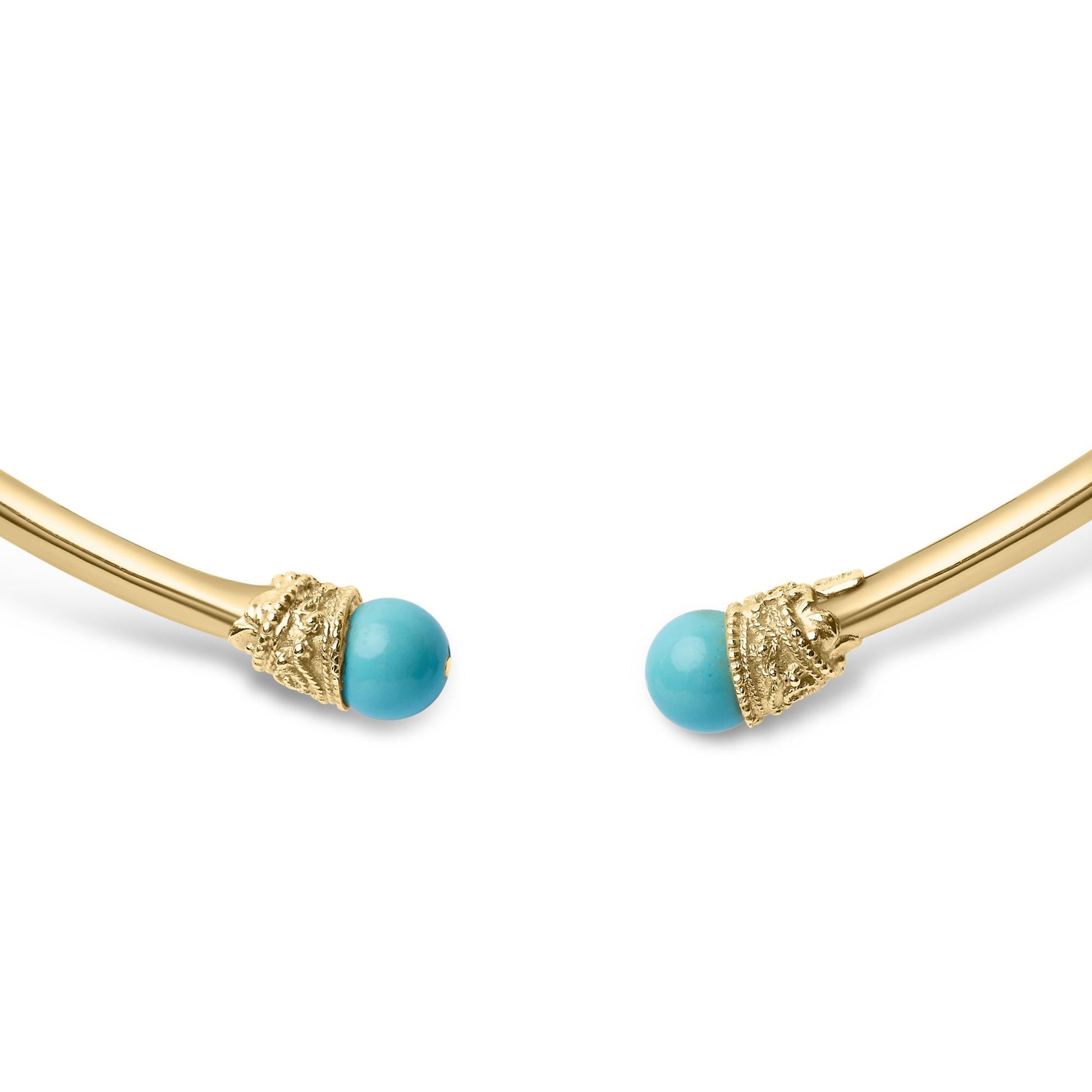 18K Yellow Gold Sculpted Collar Necklace with Turquoise Cabochon Ends-1