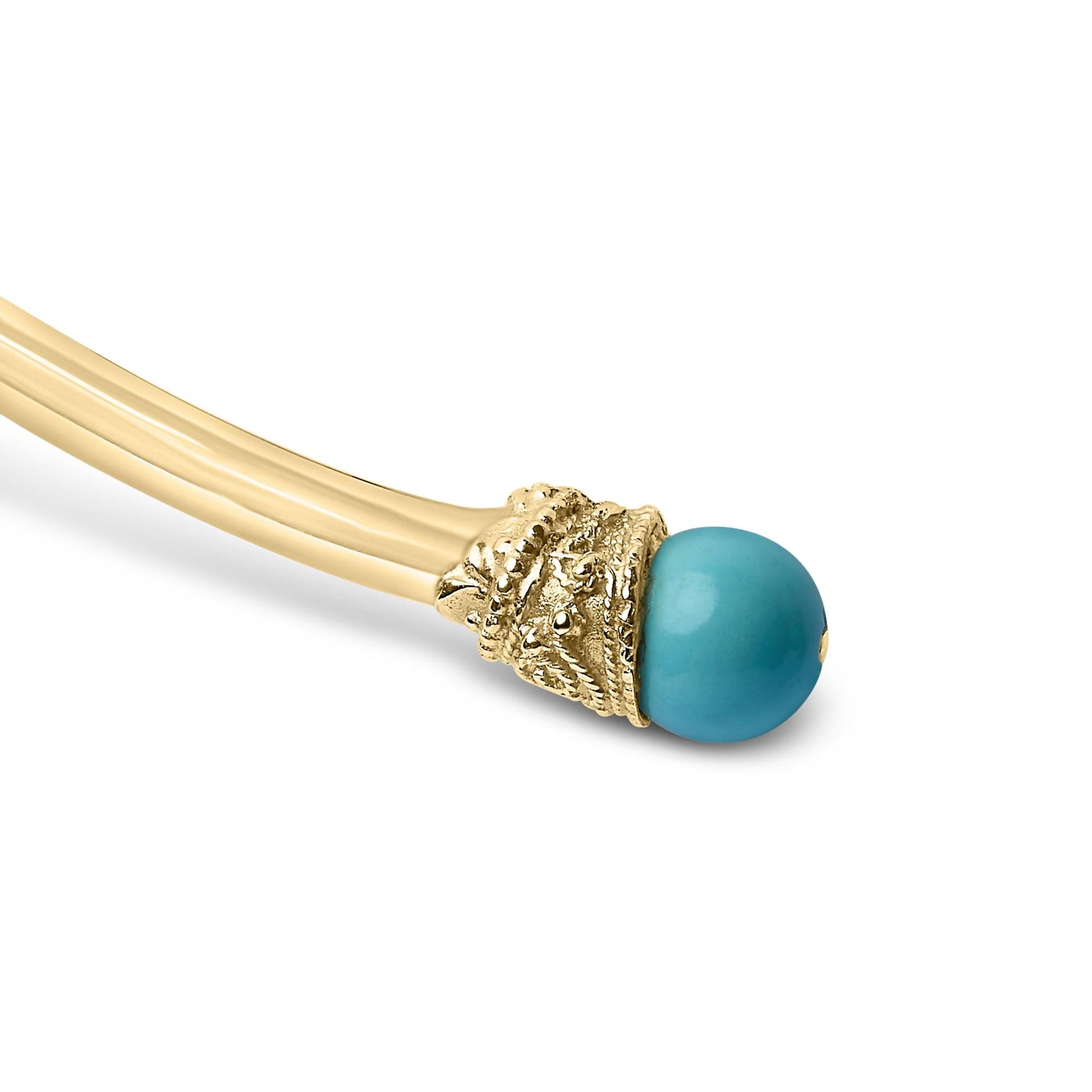 18K Yellow Gold Sculpted Collar Necklace with Turquoise Cabochon Ends-3