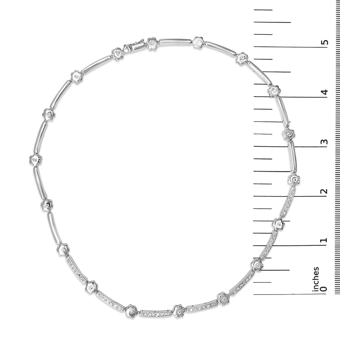 14K White Gold 1.0 Cttw Diamond Flower and Bar Station Necklace-4