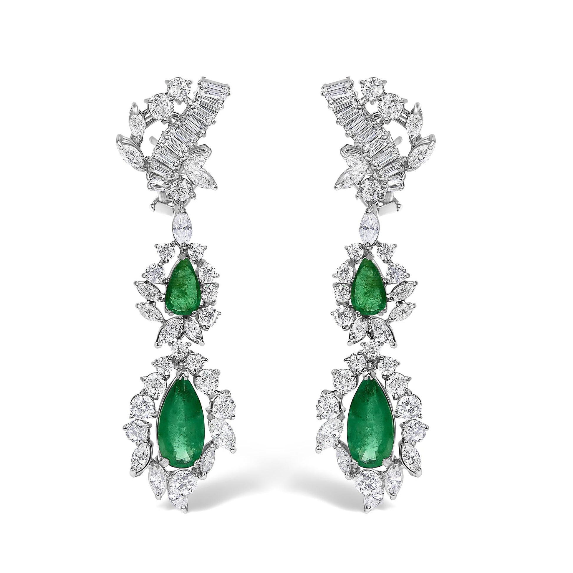 Certified Platinum 38.0 Cttw Diamond and 19 3/4 Cttw Brazilian Green Emerald Necklace, Bracelet & Earrings Three-Piece Set-4