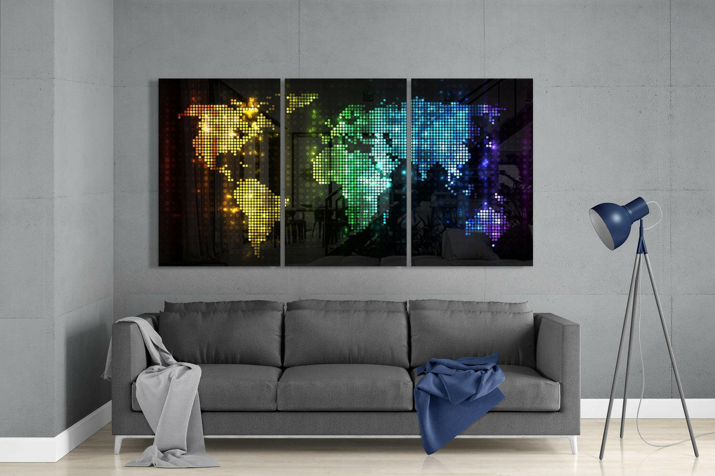 World Map Glass Wall Art