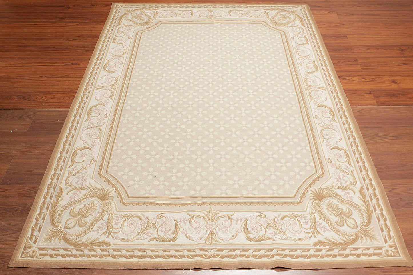 Hand Woven Aubusson 100% Wool Traditional Oriental Area Rug Beige 5'11" x 8'7"-2