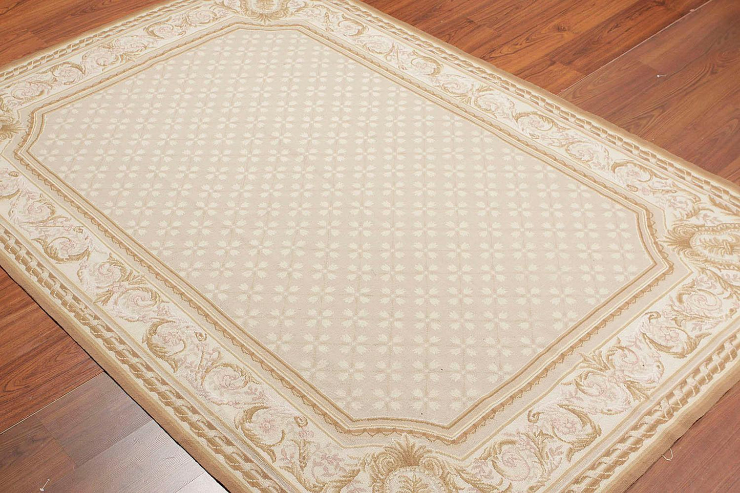 Hand Woven Aubusson 100% Wool Traditional Oriental Area Rug Beige 5'11" x 8'7"-3