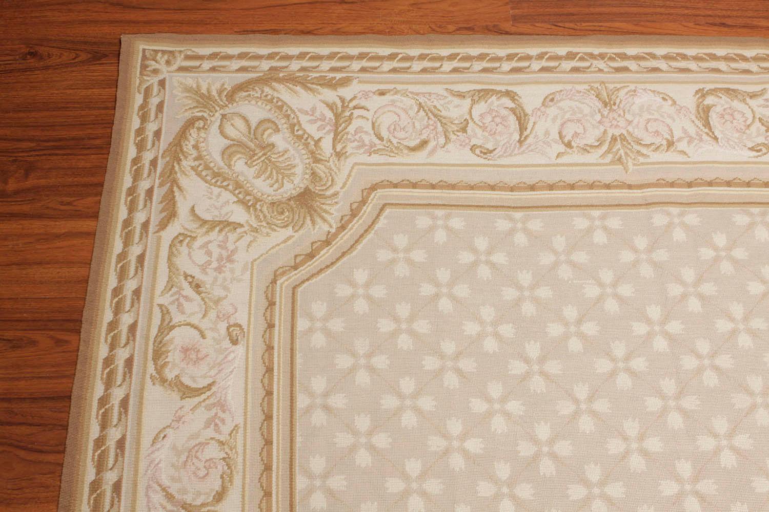 Hand Woven Aubusson 100% Wool Traditional Oriental Area Rug Beige 5'11" x 8'7"-4