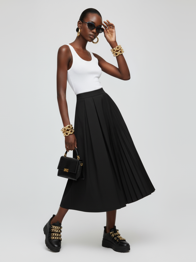 MIDTOWN DELUXE Pleated Midi Skirt ECO FASHION BYMANYC ® New York-0