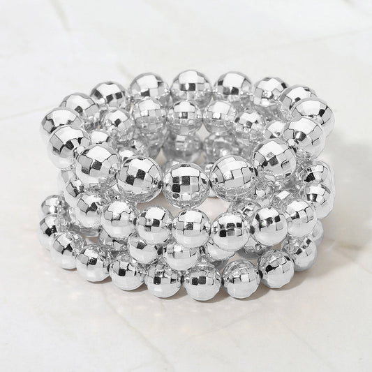 5PCS - Faceted Metal Ball Beaded Stretch Multi Layered Bracelets