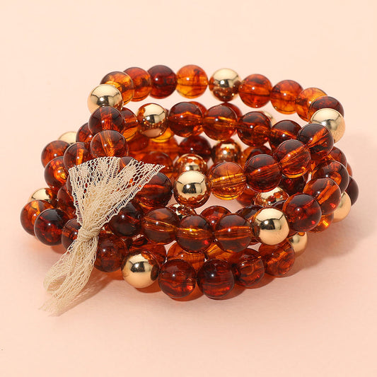 5PCS - Resin Metal Ball Beaded Stretch Multi Layered Bracelets