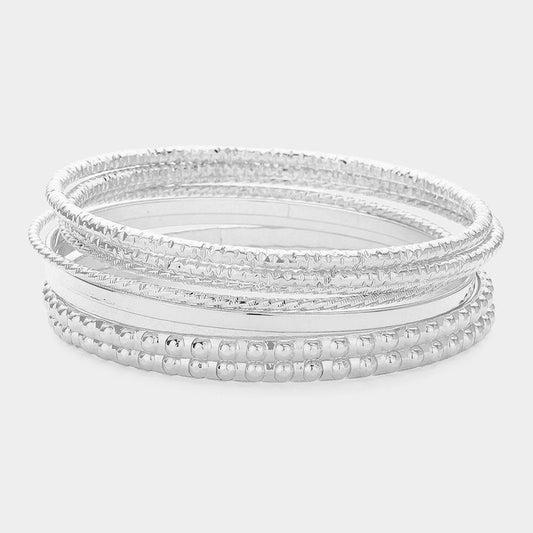 8PCS - Textured Metal Stackable Multi Layered Bracelets