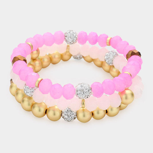 3PCS - Shamballa Ball Faceted Beaded Stretch Bracelets