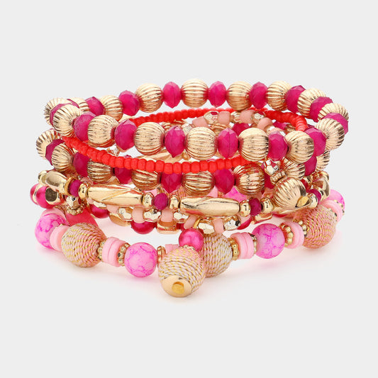 7PCS - Multi Beads Beaded Layered Bracelets