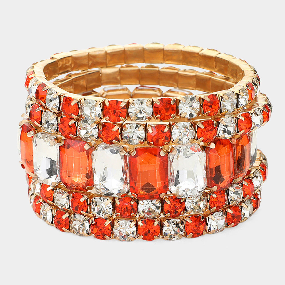 5Pcs Rectangle Round Stone Stretch Multi Layered Bracelets