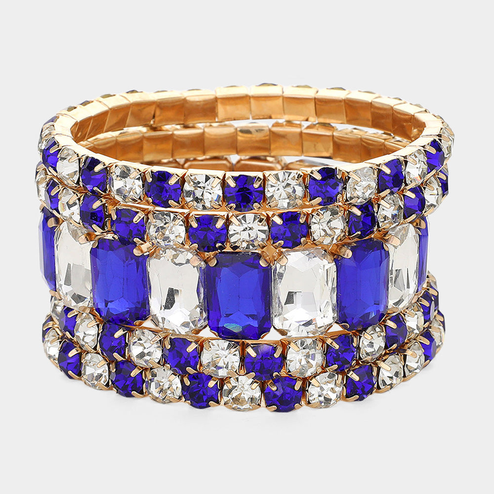 5Pcs Rectangle Round Stone Stretch Multi Layered Bracelets