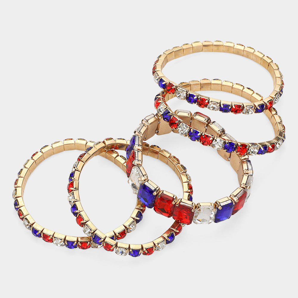 5Pcs Rectangle Round Stone Stretch Multi Layered Bracelets