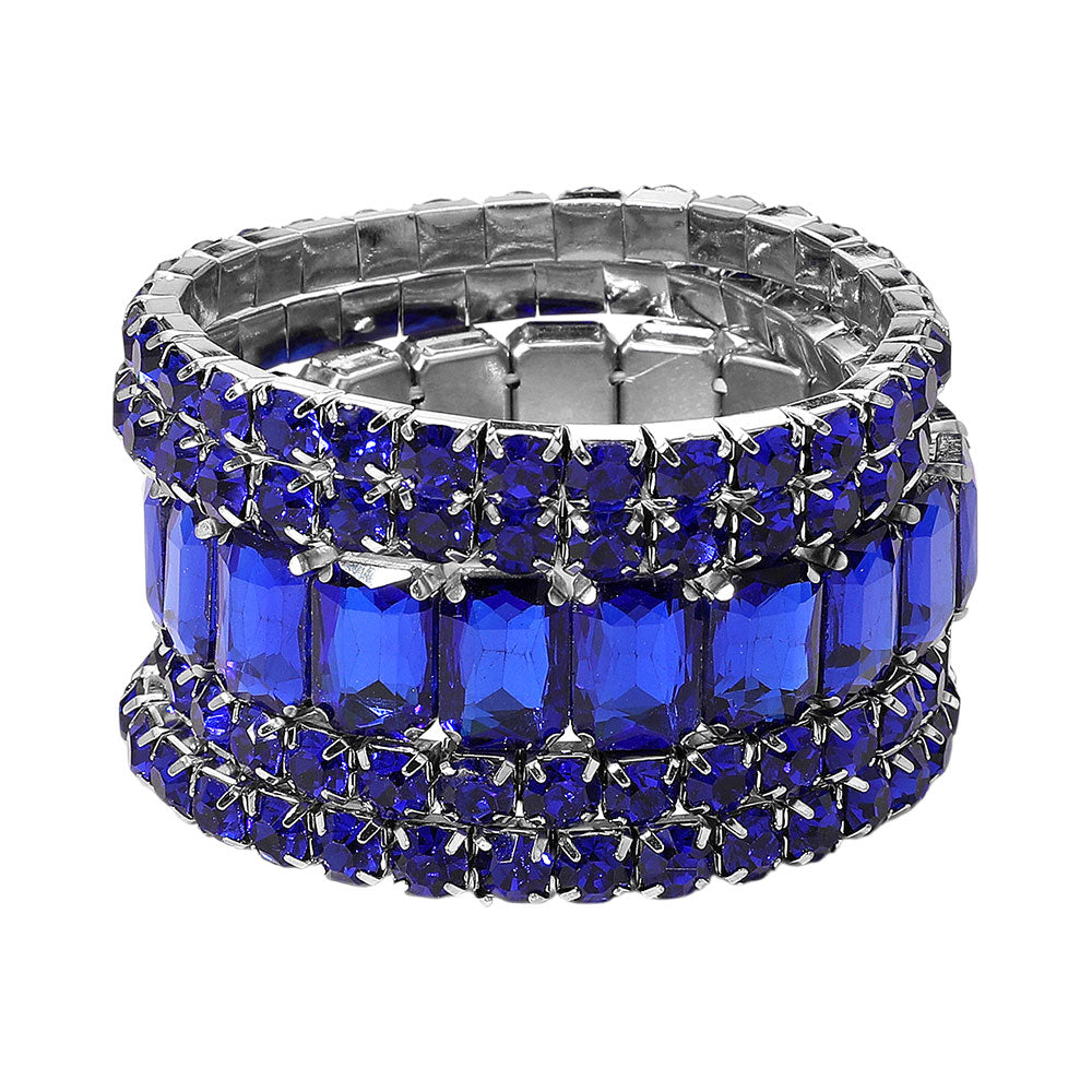 5Pcs Rectangle Round Stone Stretch Multi Layered Bracelets