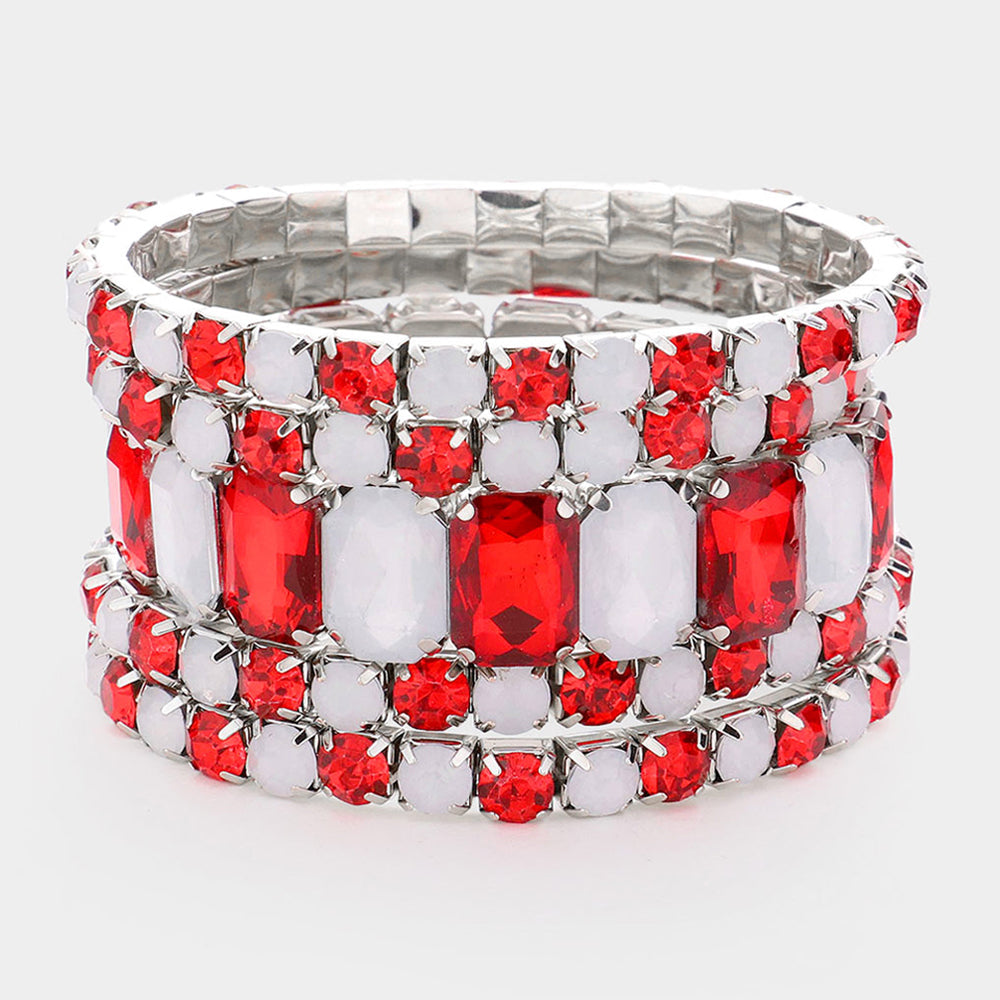 5Pcs Rectangle Round Stone Stretch Multi Layered Bracelets