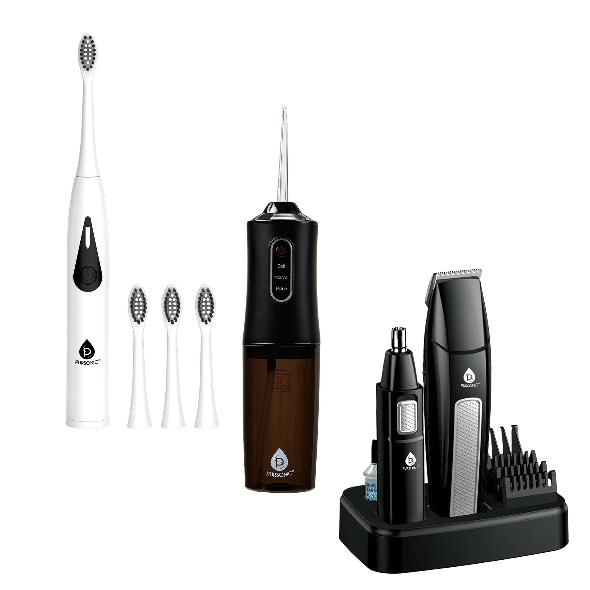 Mario Lopez Ultimate Grooming & Oral Care Bundle: Men's Grooming Kit, Triple-Head Electric Tooth Wizard, and USB Water Flosser-0