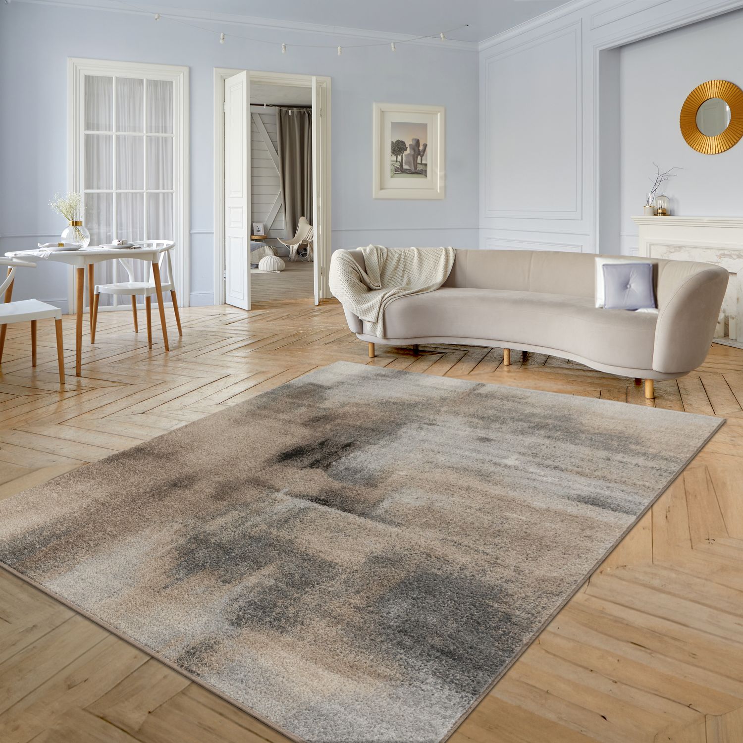 Designer Rug Mona with Modern Art Design in Cream and Black-4
