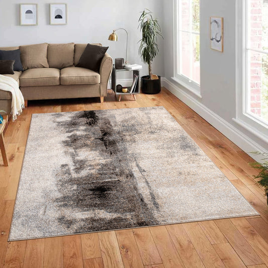 Designer Rug Mona with Modern Art Design in Cream and Black-0