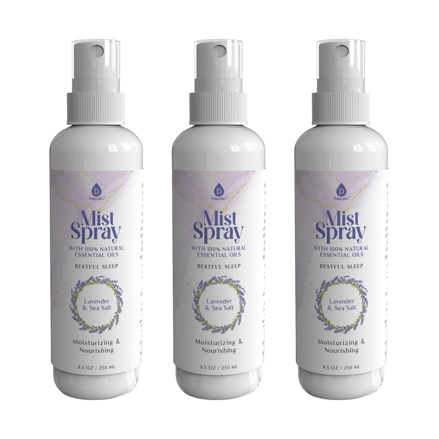 Pursonic Lavender & Sea Salt Aromatherapy Mist Spray Bundle – 3-Pack with 100% Natural Essential Oils-0