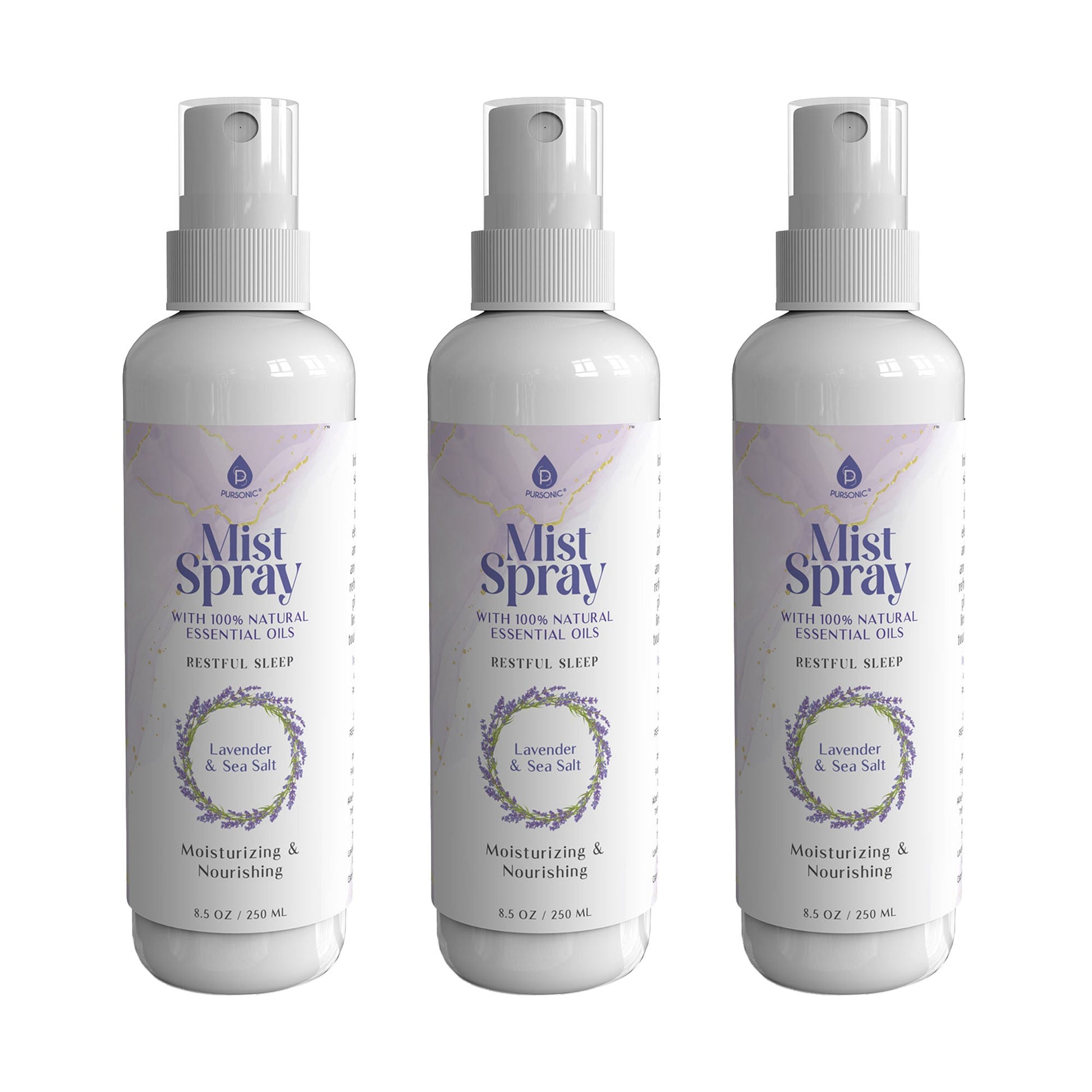 Pursonic Lavender & Sea Salt Aromatherapy Mist Spray Bundle – 3-Pack with 100% Natural Essential Oils-0