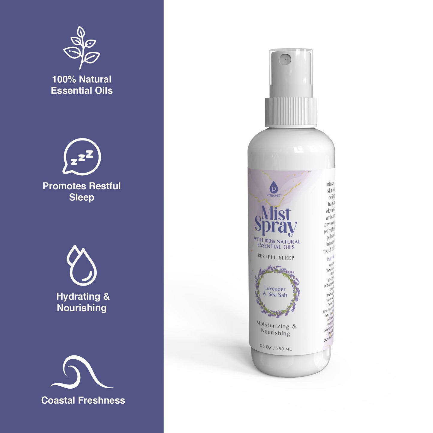 Pursonic Lavender & Sea Salt Aromatherapy Mist Spray Bundle – 3-Pack with 100% Natural Essential Oils-1