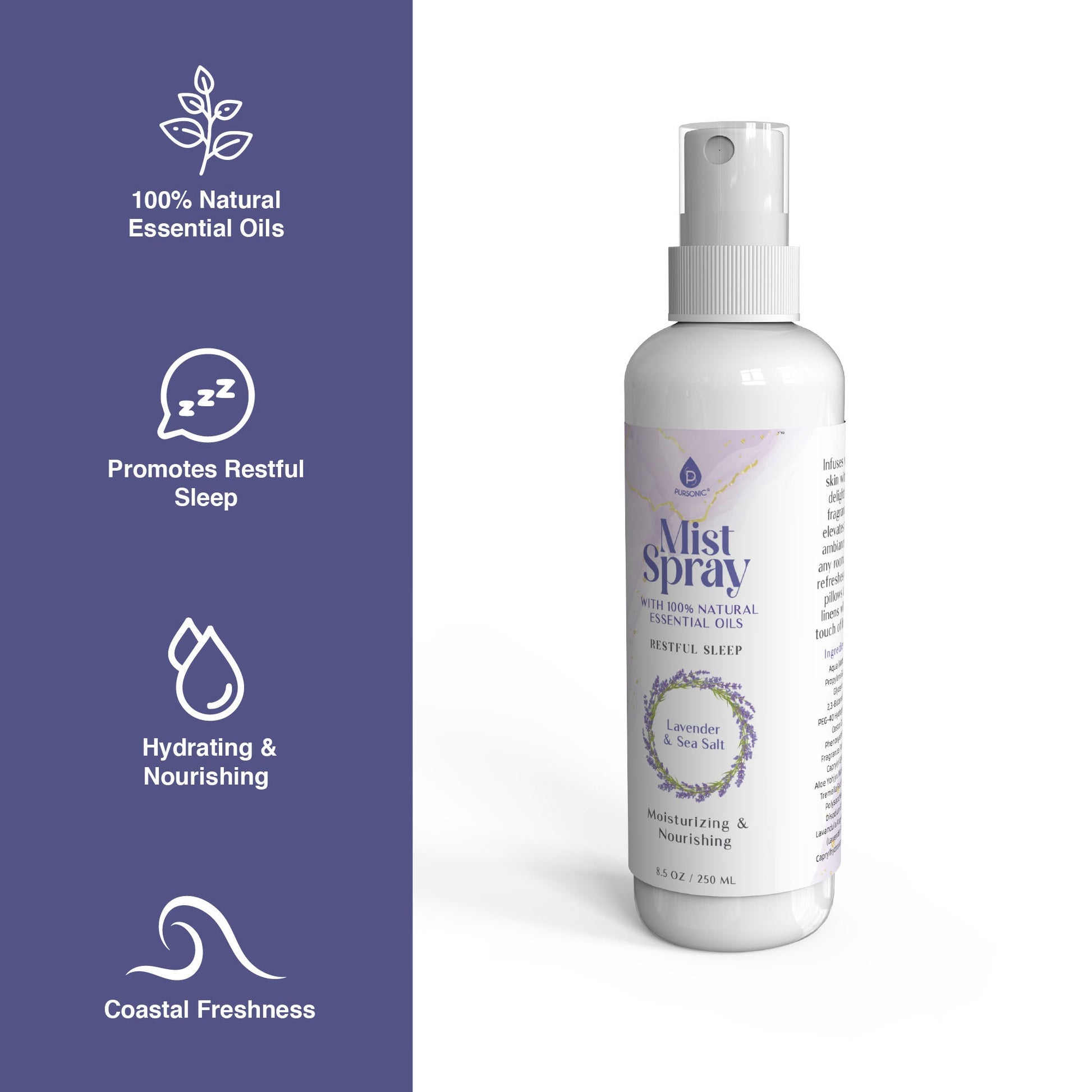 Pursonic Lavender & Sea Salt Aromatherapy Mist Spray Bundle – 3-Pack with 100% Natural Essential Oils-1