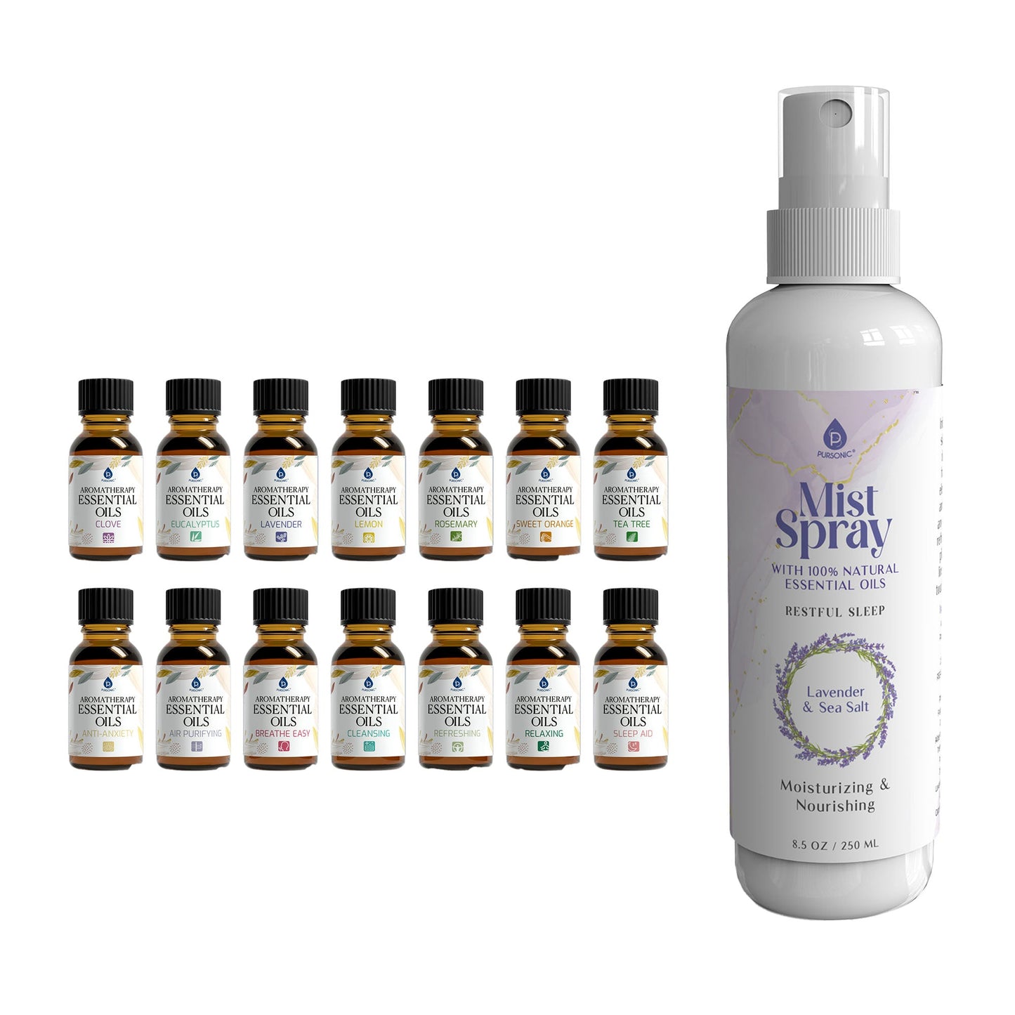 Pursonic Lavender & Sea Salt Mist Spray + 14-Pack Essential Oil Gift Set for Aromatherapy & Wellness-0