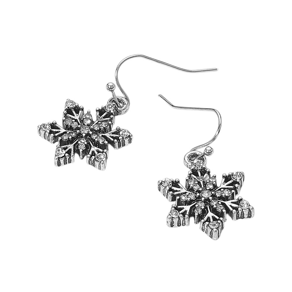 Stone Studded Snowflake Dangle Earrings