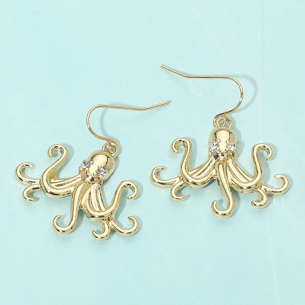 Stone Accent Metal Octopus Drop Dangle Earrings