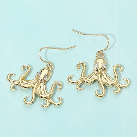 Stone Accent Metal Octopus Drop Dangle Earrings