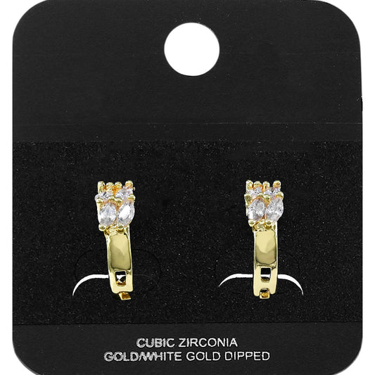 Gold Dipped Marquise CZ Cluster Accent Mini Open Hoop Earrings