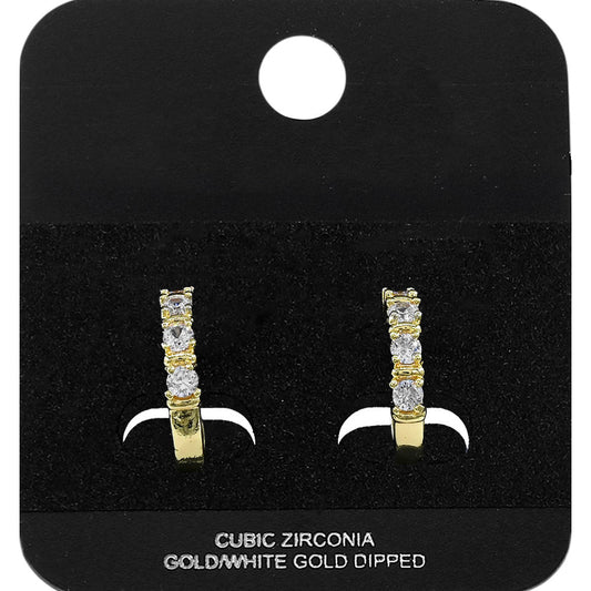Gold Dipped Round CZ Around Mini Open Hoop Earrings