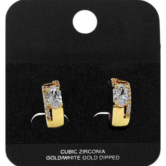 Gold Dipped Oval CZ Accent Mini Open Hoop Earrings