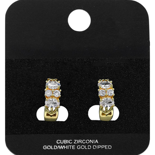 Gold Dipped CZ Cluster Embellished Mini Open Hoop Earrings