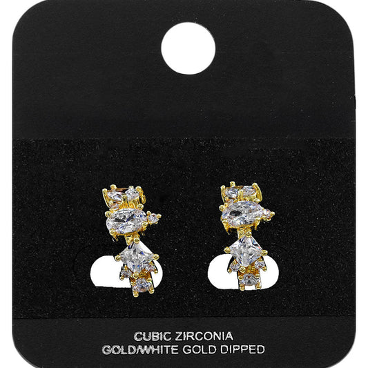 Gold Dipped Multi Shape CZ Cluster Around Mini Open Hoop Earrings