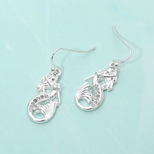 Stone Paved Mermaid Dangle Earrings