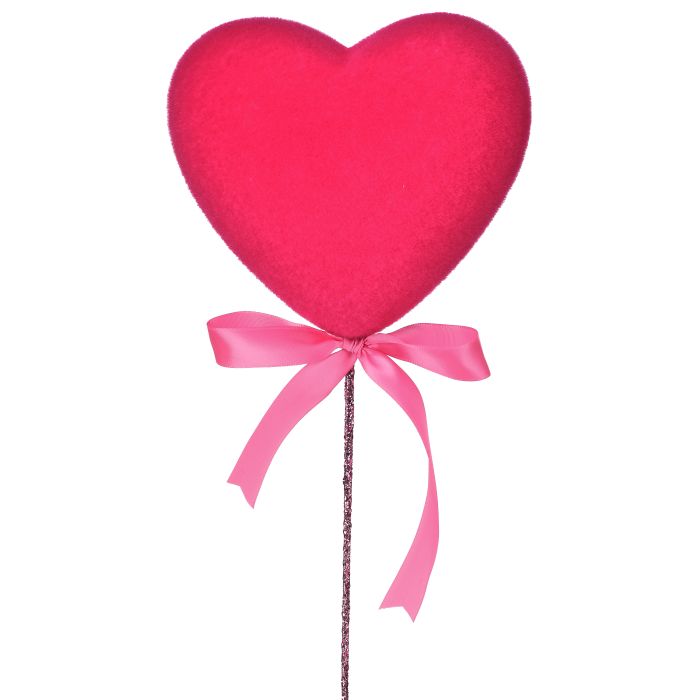 18" HOT PINK FLOCKED SOLID HEART PICK-0