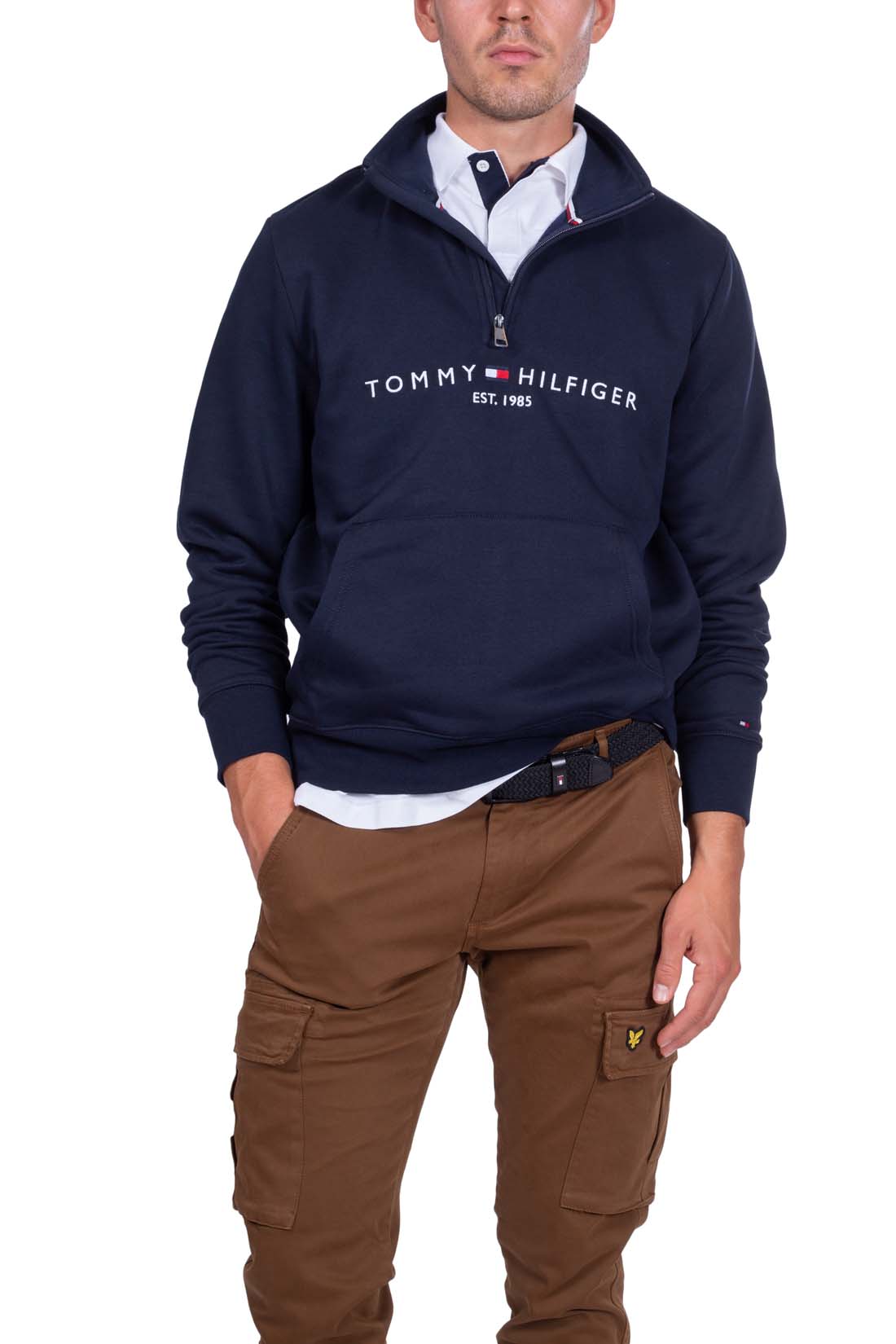 TOMMY HILFIGER - Men's relaxed sweatshirt with half zip  - Size XXL-11