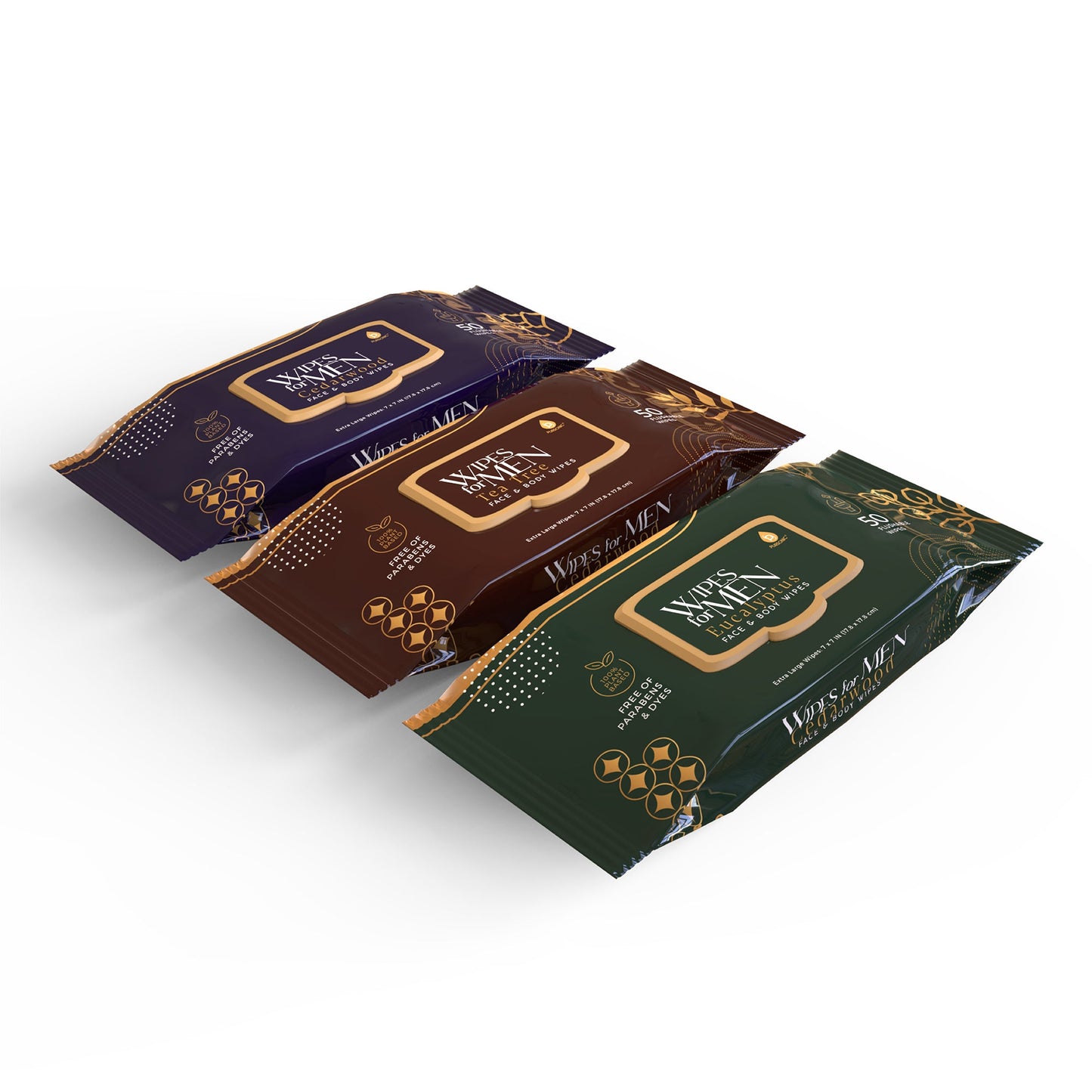 Men's Assorted Face and Body Wipes – Cedarwood, Tea Tree, and Eucalyptus (3-Pack, 150 Wipes)-1