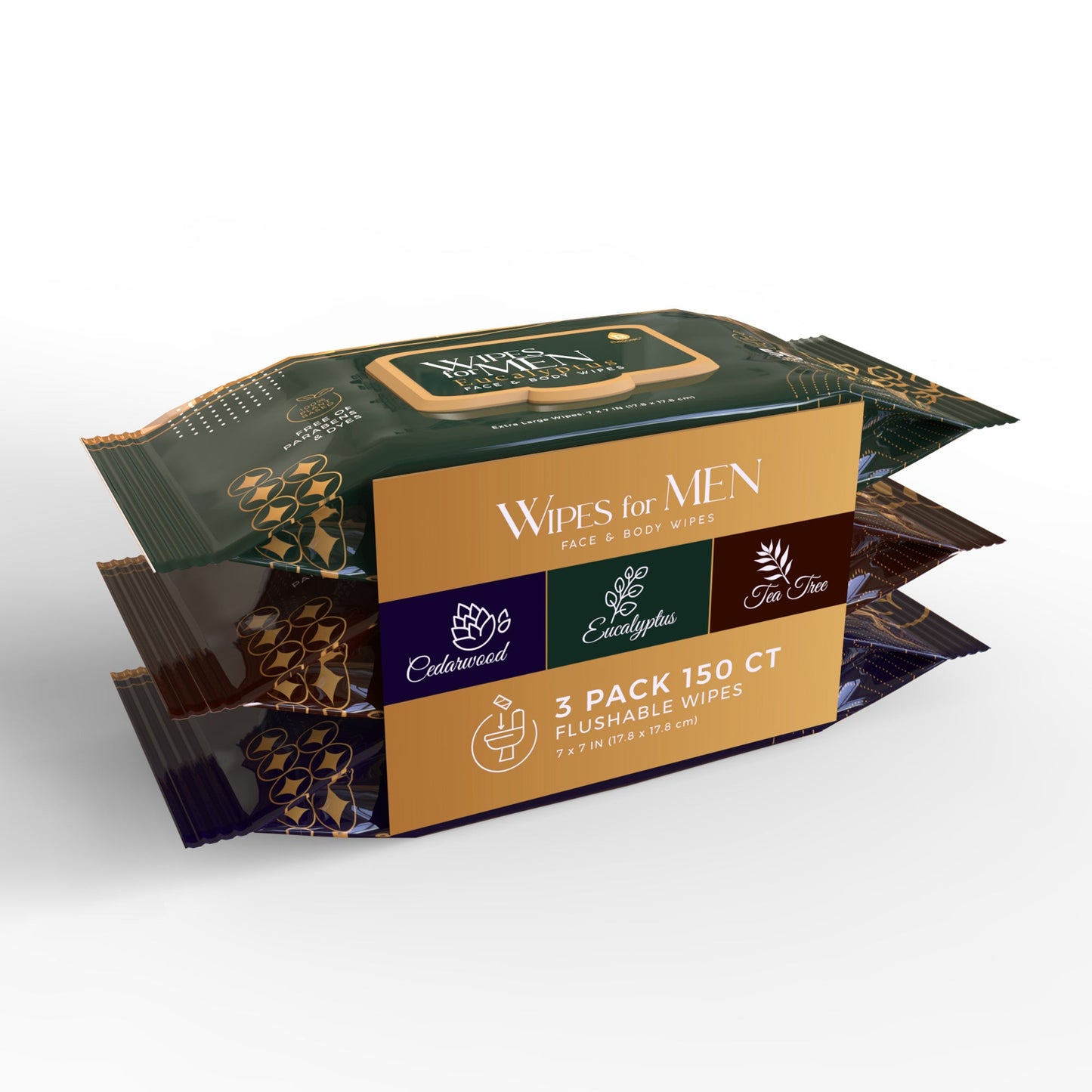Men's Assorted Face and Body Wipes – Cedarwood, Tea Tree, and Eucalyptus (3-Pack, 150 Wipes)-0