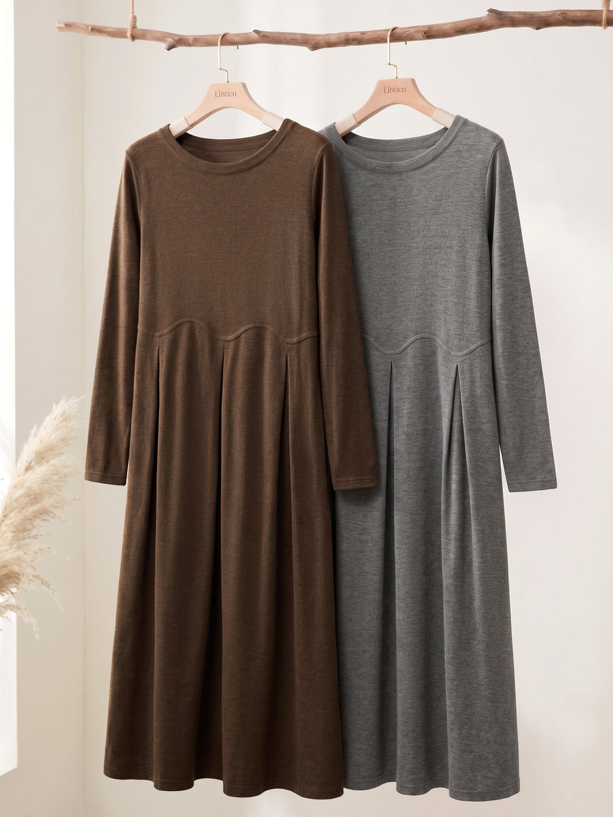 Wool Arc-Panel Sculpted Pleats Midi Dress CALISTA