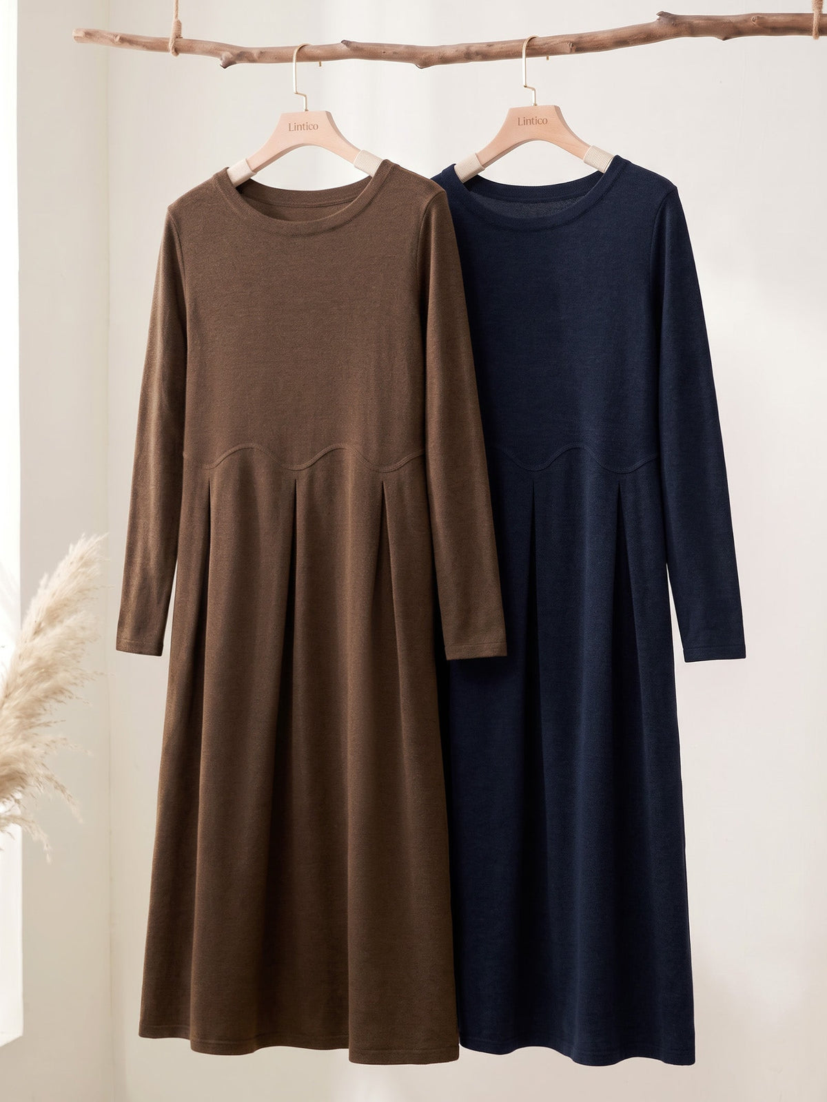 Wool Arc-Panel Sculpted Pleats Midi Dress CALISTA