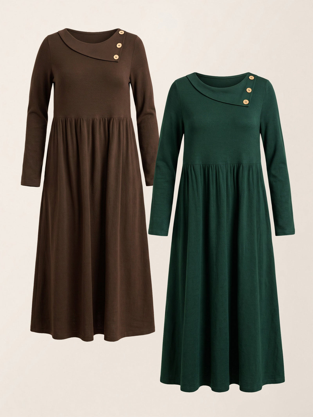 Wool Layered Neck Pleated Midi Dress BILLIE