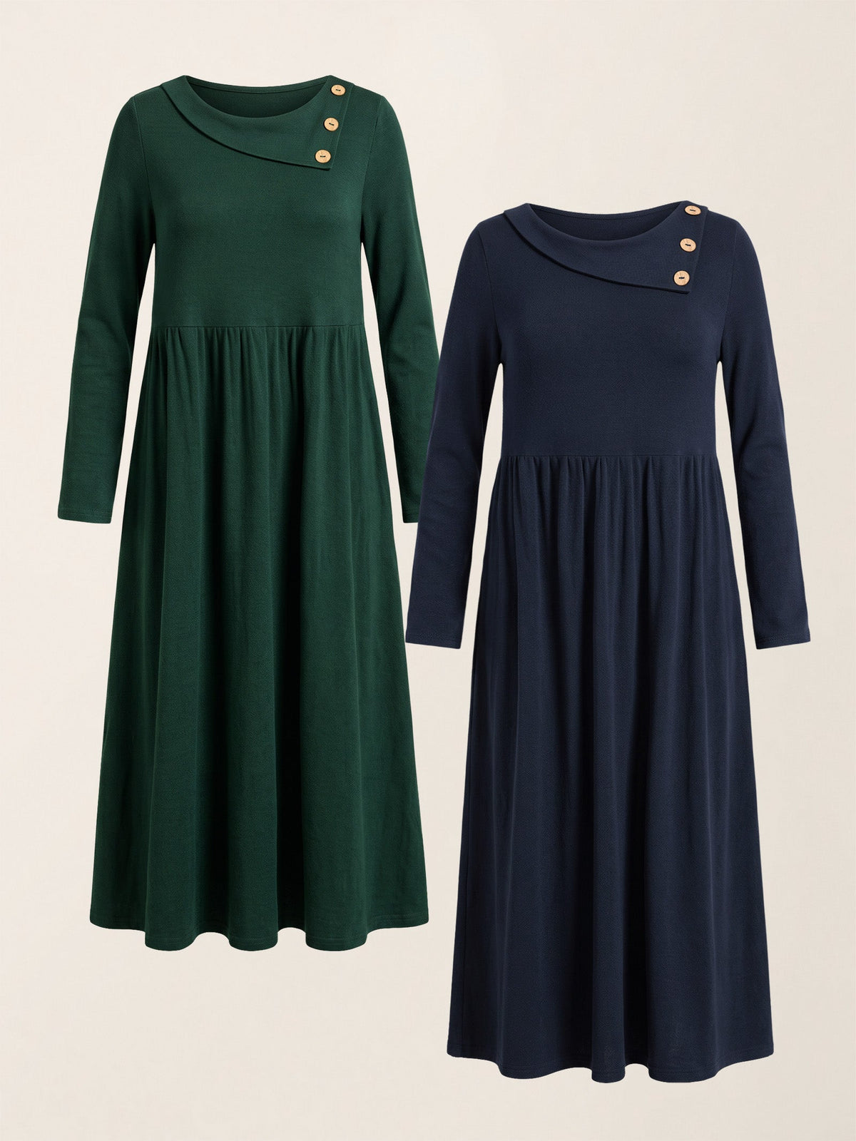 Wool Layered Neck Pleated Midi Dress BILLIE