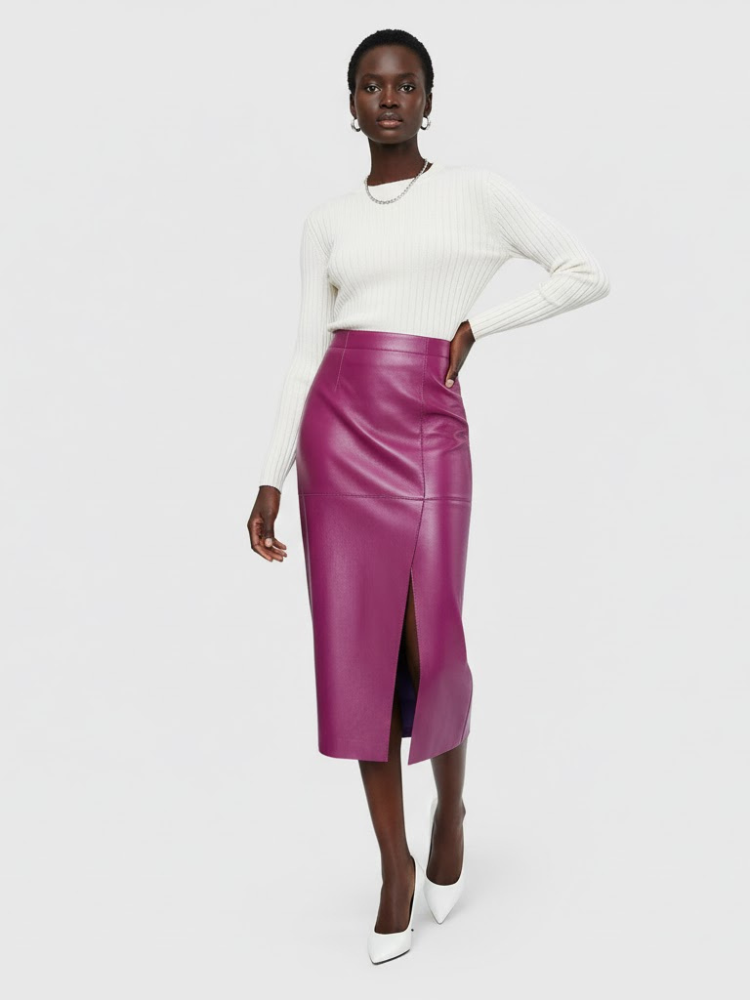 Magenta Vegan Leather Midi Pencil Skirt BLEECKER: New Colección COUTURE in NOLITA - BYMANYC ® New York-1